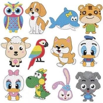 5d Diamond painting 12 stickers the Animals Drill إستيكرات الحيوانات كرتون رسم بالماس