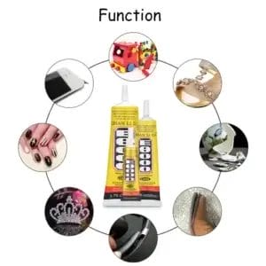 E 8000 Rhinestone Glue Clear Multi-Function Adhesive Super Glue with Cap & Precision Tip for Jewelry Repair, Small Hobby Models, Metal Stone Crafts, Fabric(110ML)لزق ايه 8000 للزق الماسات ولكل الاغراض ضد الماء 