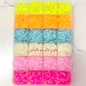6 grid AB Jelly Rhinestones round 5D Diamond Painting Drills 3 mm with big box علبة الوان الماس دائريه6 لون