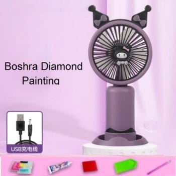 Boshra Diamond Painting Egypt Hand Fan مروحة يد البنفسجي رسم بالماس