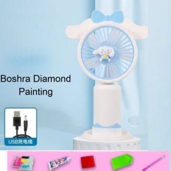Boshra Diamond Painting Egypt Hand Fan مروحة يد ازرق وابيض رسم بالماس