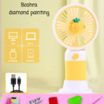 Boshra Diamond Painting Egypt Hand Fan مروحة يد اصفر وابيض رسم بالماس