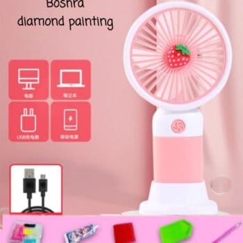 Boshra Diamond Painting Egypt Hand Fan مروحة يد بمبي وابيض رسم بالماس
