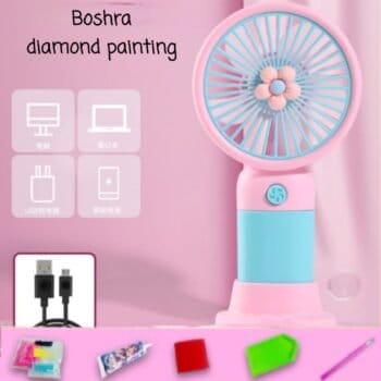 Boshra Diamond Painting Egypt Hand Fan مروحة يد بمبي ولبني رسم بالماس