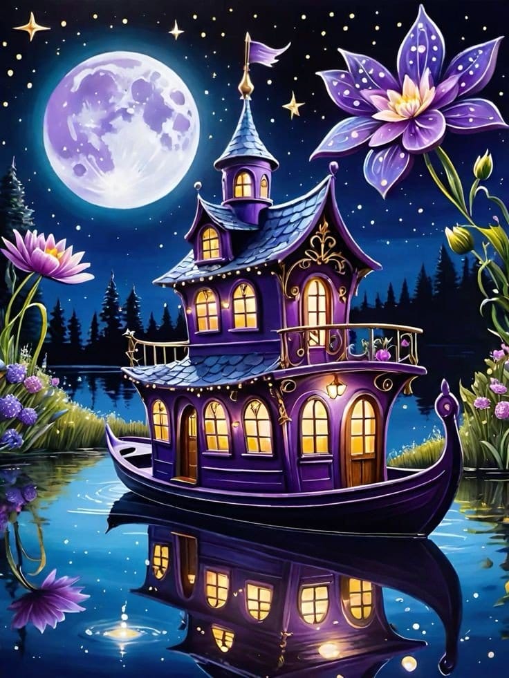 Diamond Painting Egypt Magic Boat Frame & AB Full Round Diamonds 40*50 cm لوحة ماسية المركب السحري بإطار خشب و دايموند إيه بي